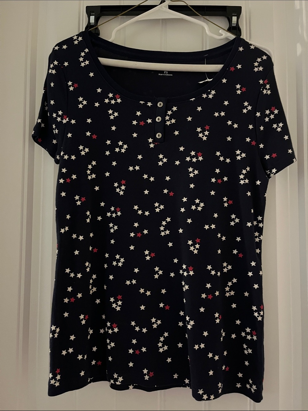 Croft & Barrow Navy Star-Print Short Sleeve Tee with Button Placket